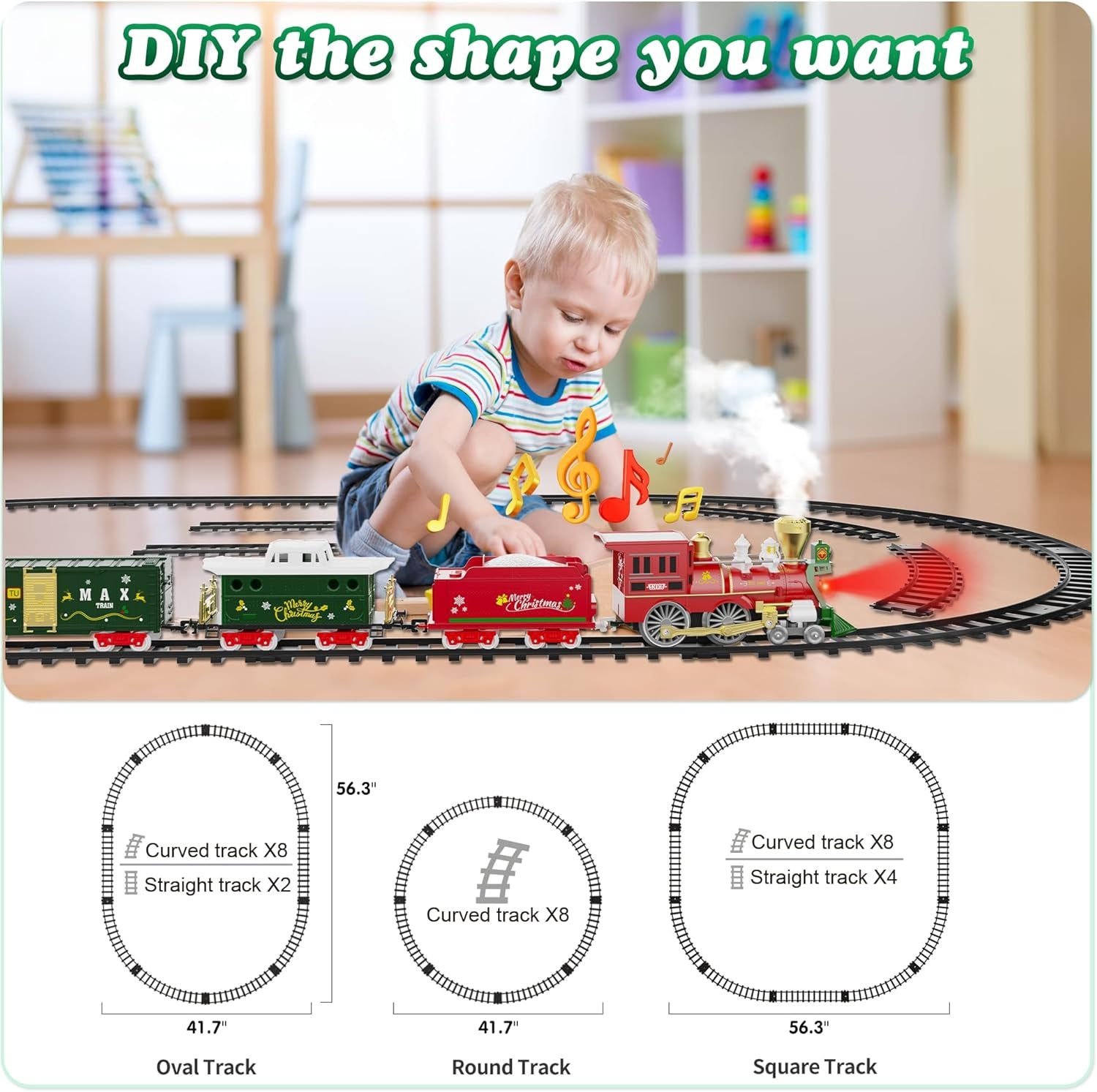 Remote-Controlled Christmas Train Set with Smoke and Lights