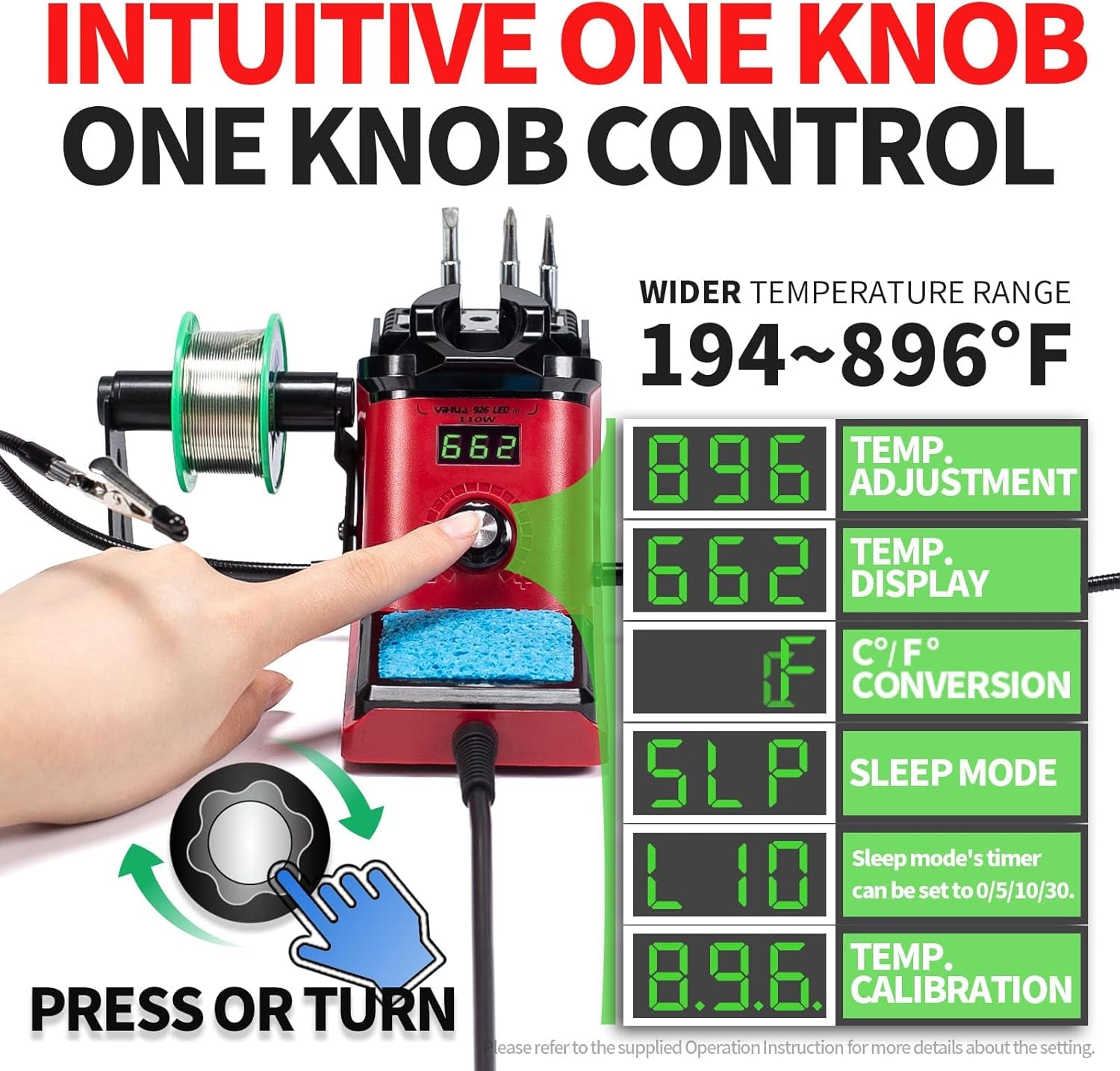 YIHUA 926 III 110W Soldering Iron Station Kit with LED Display, 2 Helping Hands, 3 Extra Iron Tips, 35G Lead-Free Solder, Solder Sucker, S/S Tweezers, °C/°F Conversion, Calibration & Sleep Features