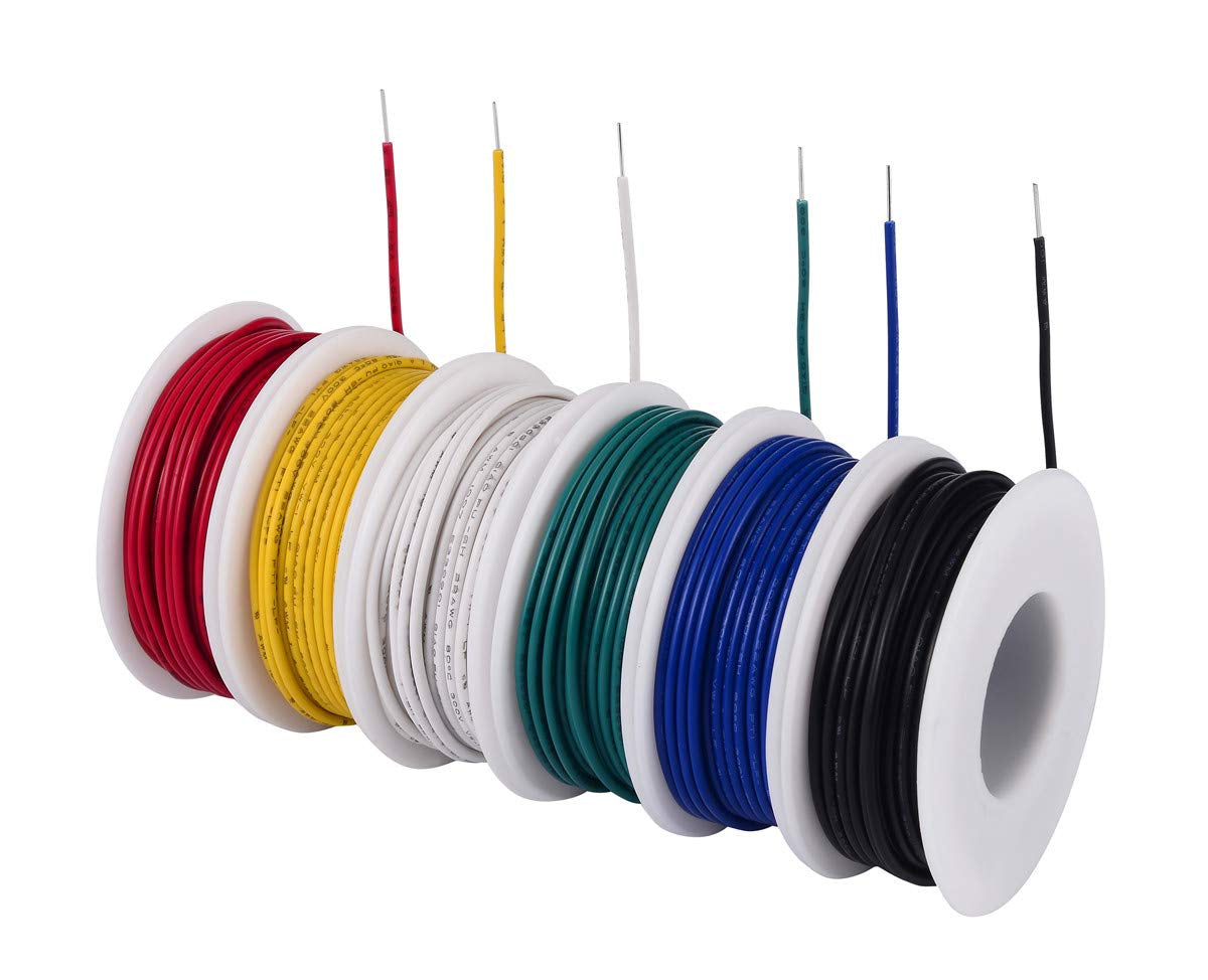 TUOFENG 22 AWG Solid Core Hookup Wire - 6 Color Variety, 30 Ft Each, PVC Insulated Electronic Wire for Arduino Projects