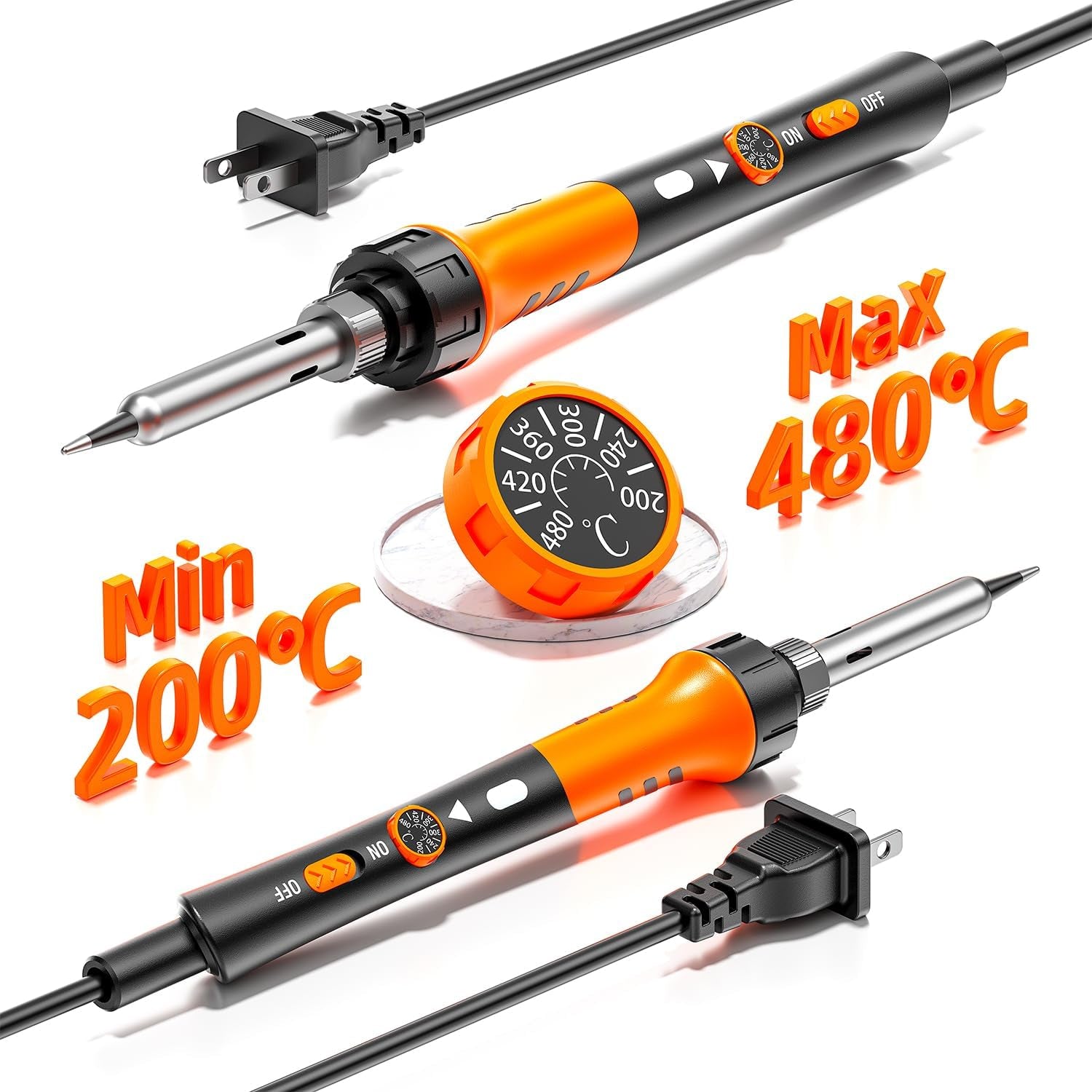 60W Adjustable Temperature Soldering Iron Kit - 9-In-1 with 5 Tips, Solder Wire Stand for Soldering and Repair