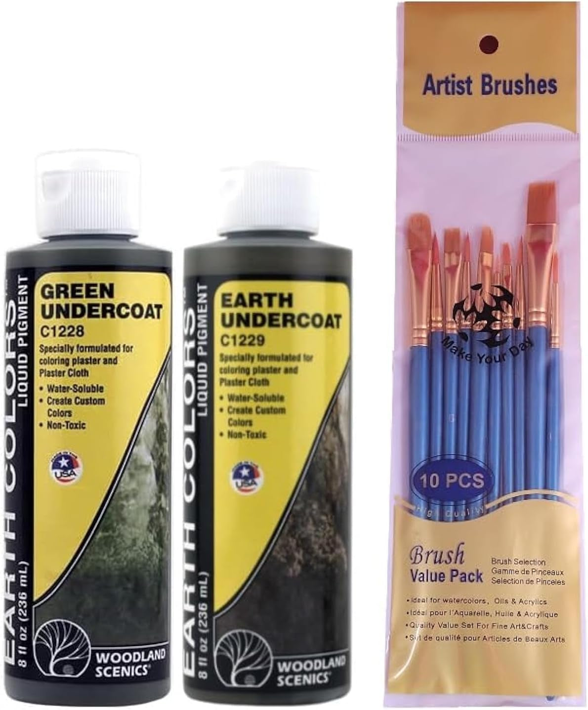 Woodland Scenics Earth Colors Liquid Pigment Paintbrush Set for Dioramas, Green Undercoat C1228 & Earth Undercoat C1229, 8 Ounce (Pack of 2)