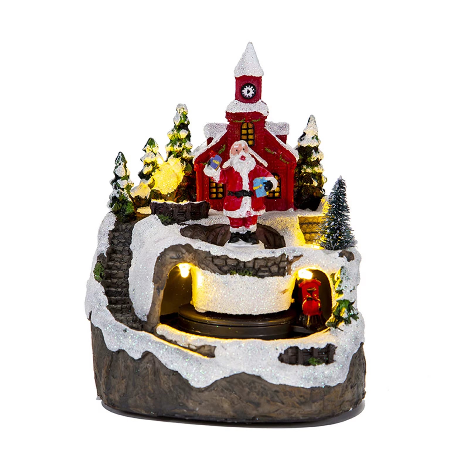 LED Lighted Music-Themed Resin Christmas Village Figurines with Rotating Statues for Holiday Home Decor and Gifting