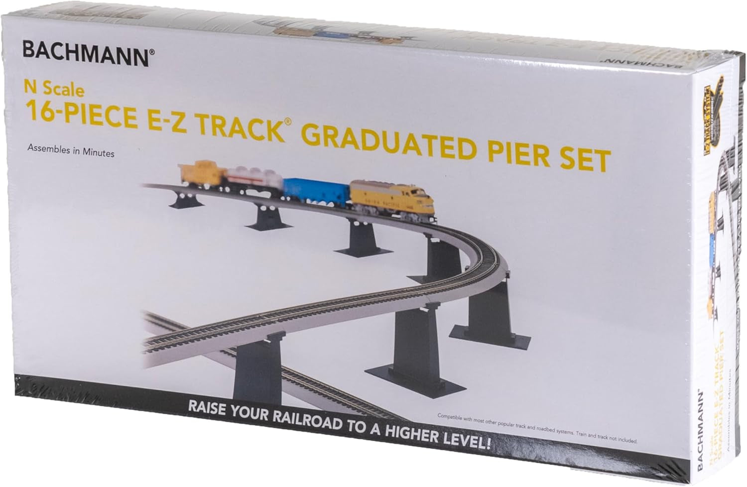 Bachmann Trains Snap-Fit E-Z Track 16-Piece Graduated Pier Set - Nickel Silver Rail with Grey Roadbed - N Scale, 8-Inch