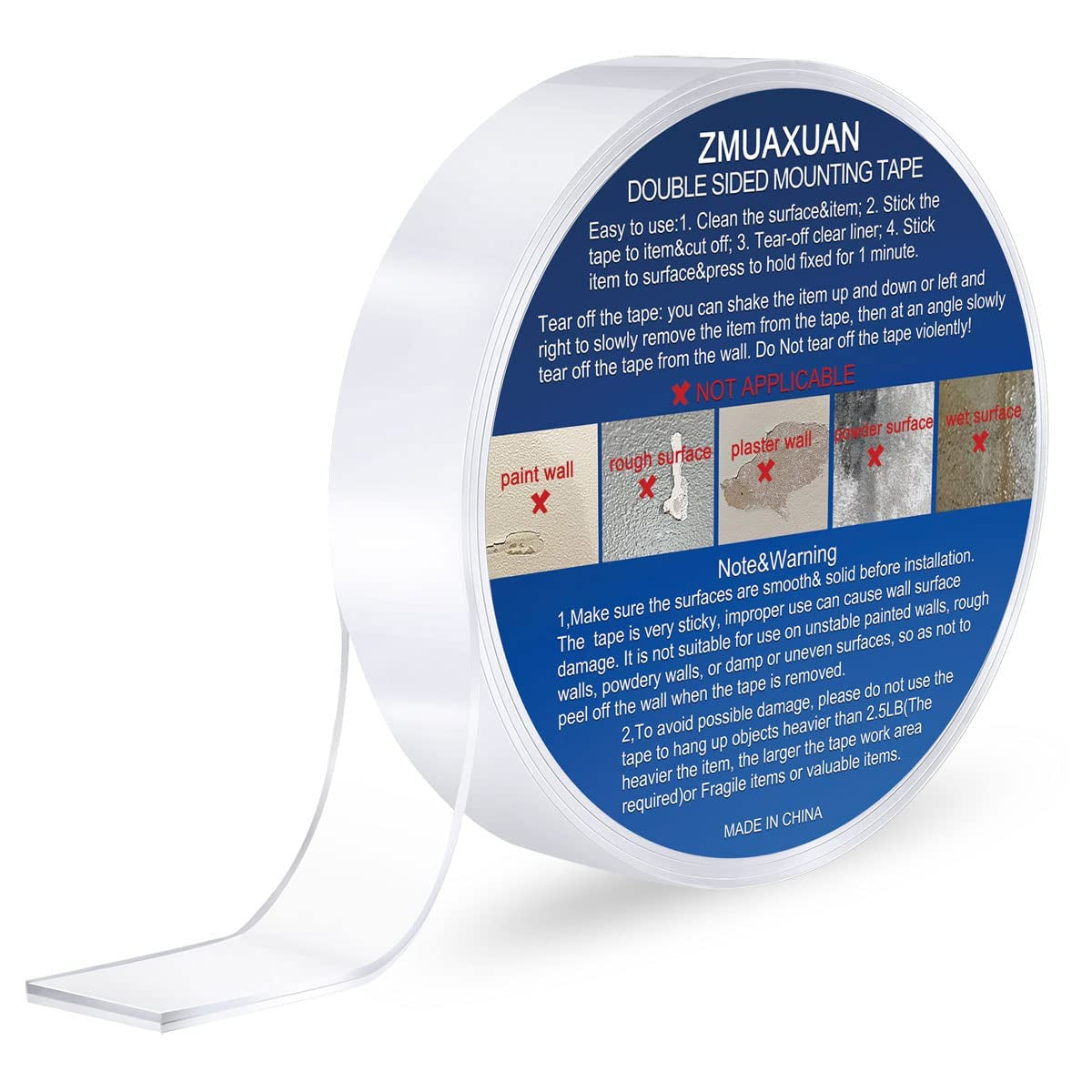 Heavy-Duty Clear Nano Double-Sided Tape for Mounting and Adhesive Applications, Reusable Thick Gel Strips for Pictures, Posters, and Carpets