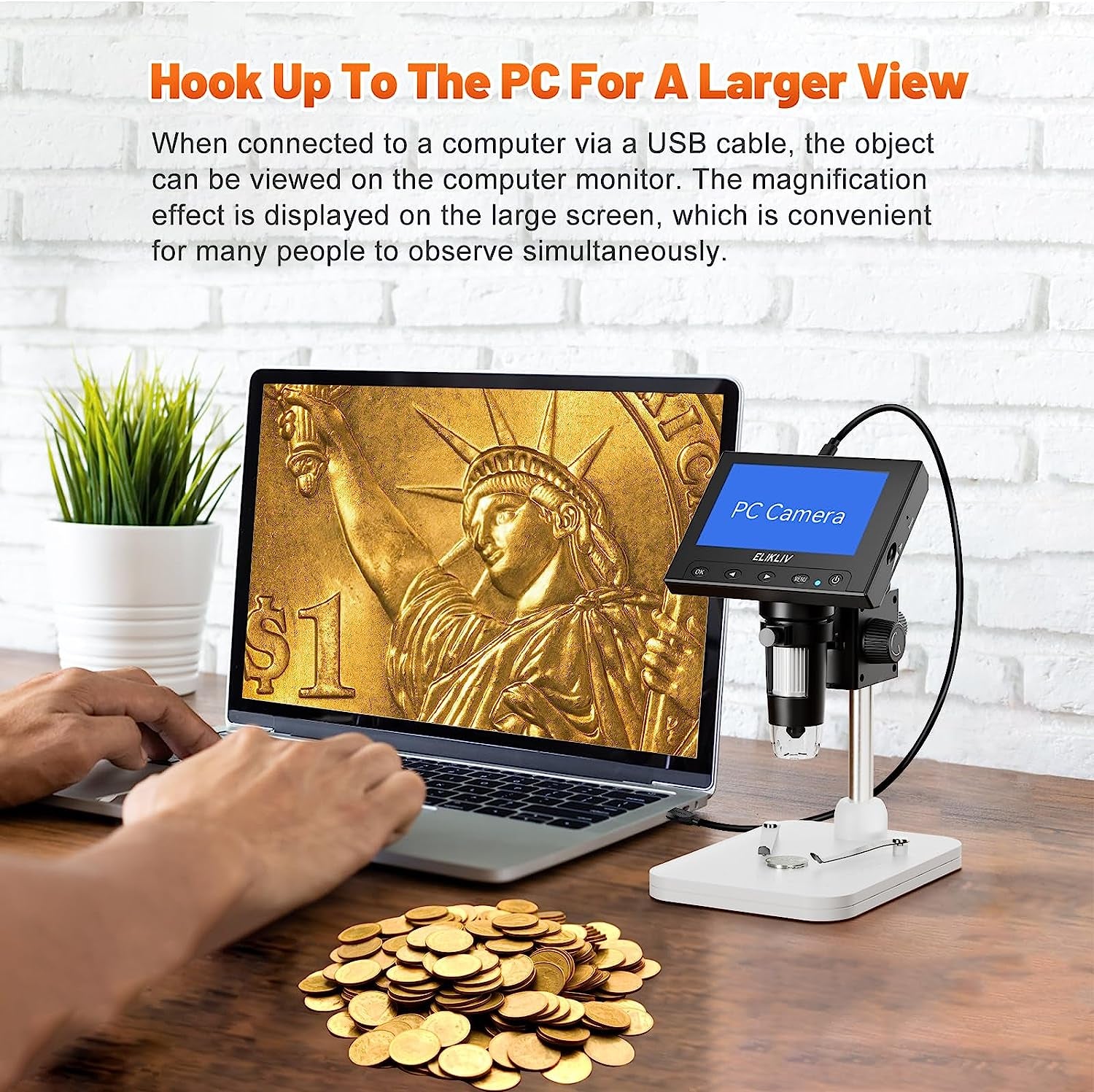 Elikliv 1000X Digital Coin Microscope - Perfect for Coin Collectors with 8 Adjustable LED Lights and Windows/Mac Compatibility