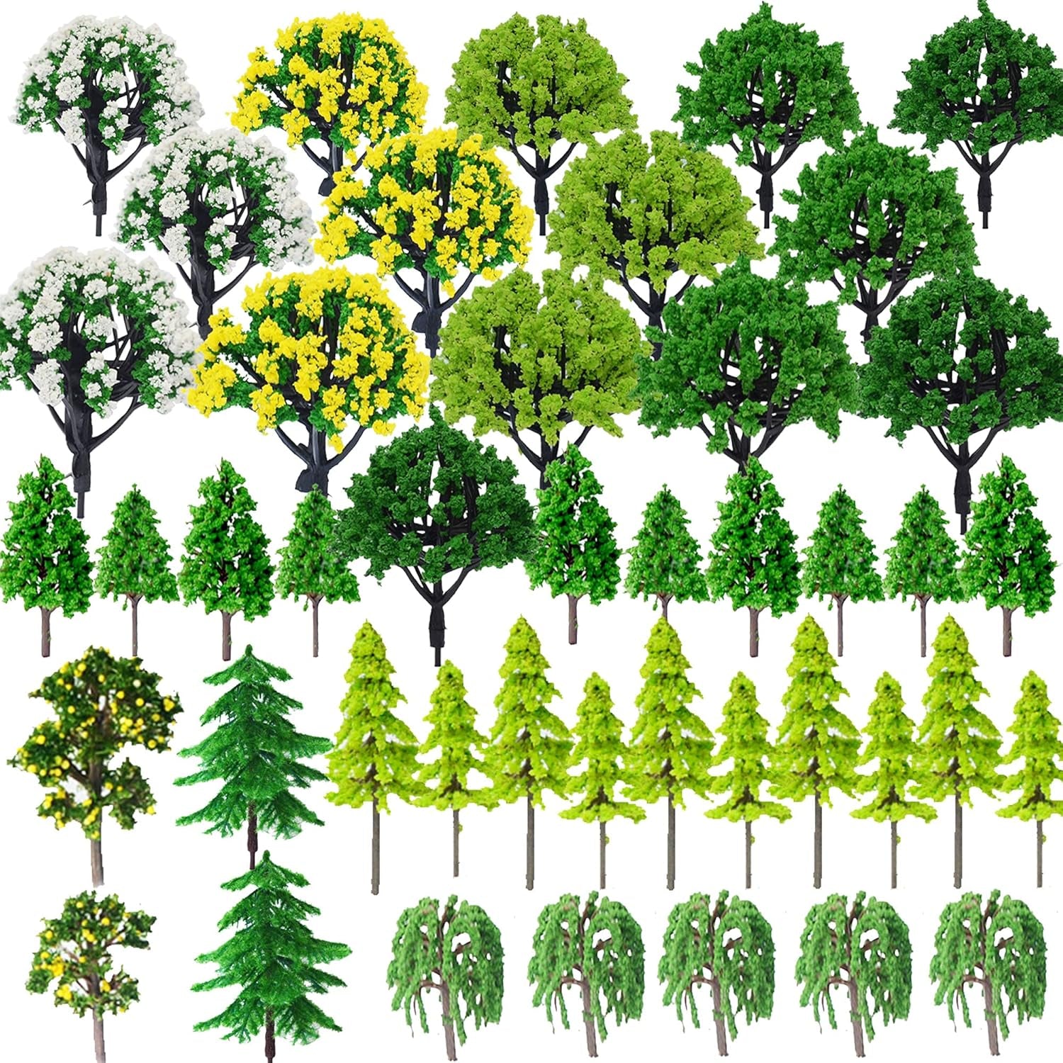 Cayway 44-Piece Assorted Model Trees - Enhance Your Model Train Landscapes with Vibrant Details (1.3-3.2 Inches)