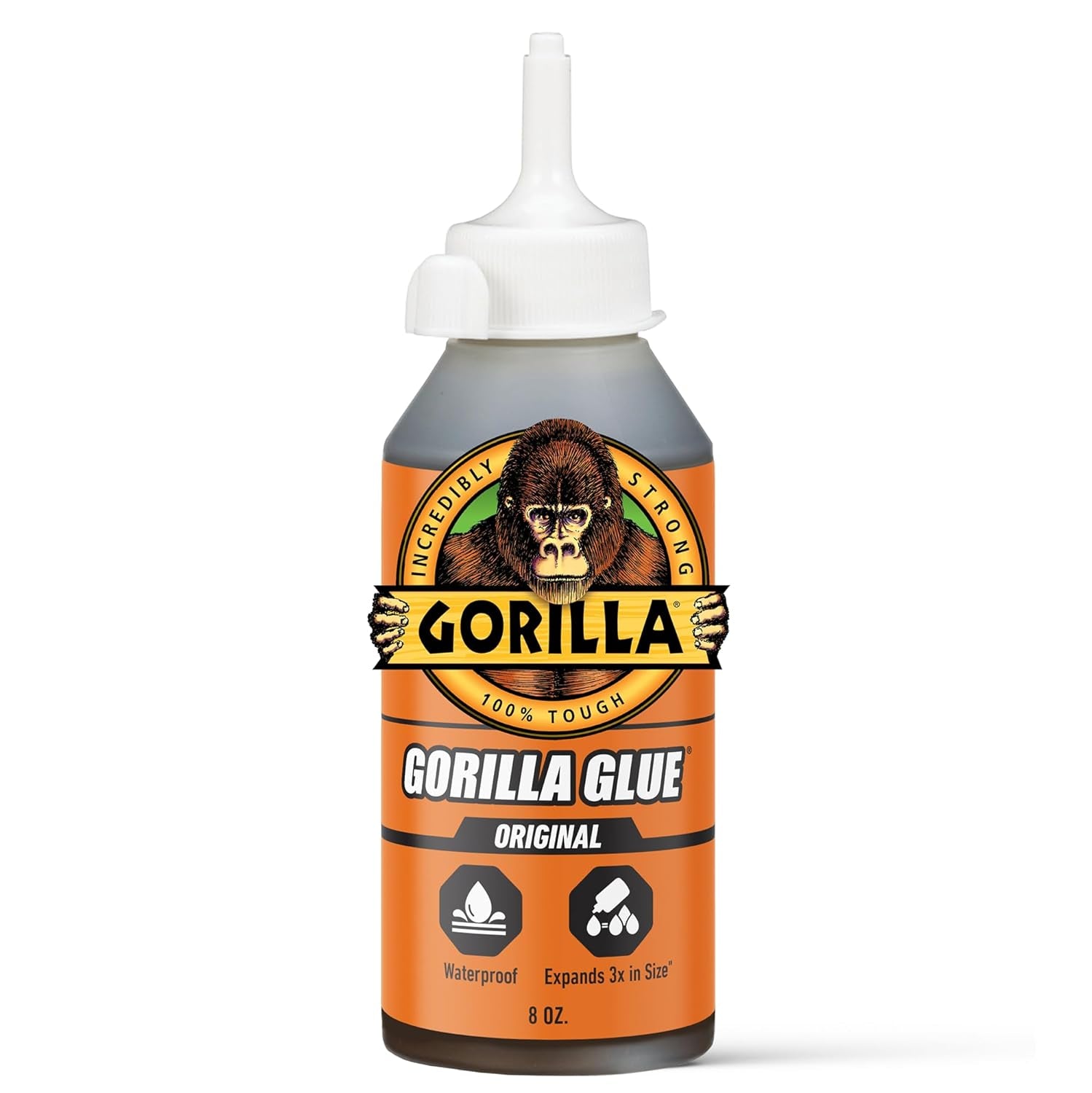 Gorilla Original Waterproof Polyurethane Glue, Brown, 8 Ounce - All-Purpose Expanding Adhesive