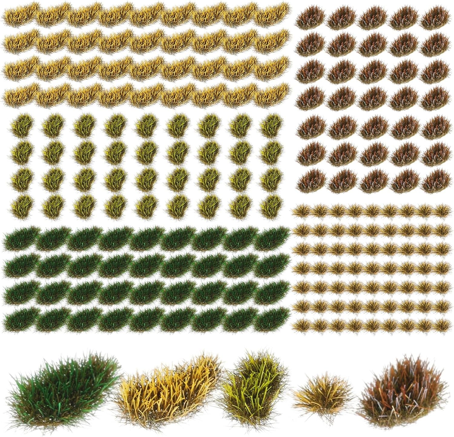 288-Piece Static Grass Tuft Flower Cluster Set - Self-Adhesive Artificial Vegetation for Miniature Terrain, Railway Scenery, and Table Landscapes (Grass Style)