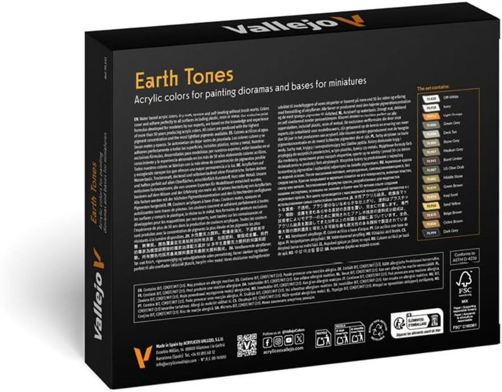 Vallejo Model Color Earth Tones Acrylic Paint Set | 16 Bottles (18 ml / 0.60 fl oz each)