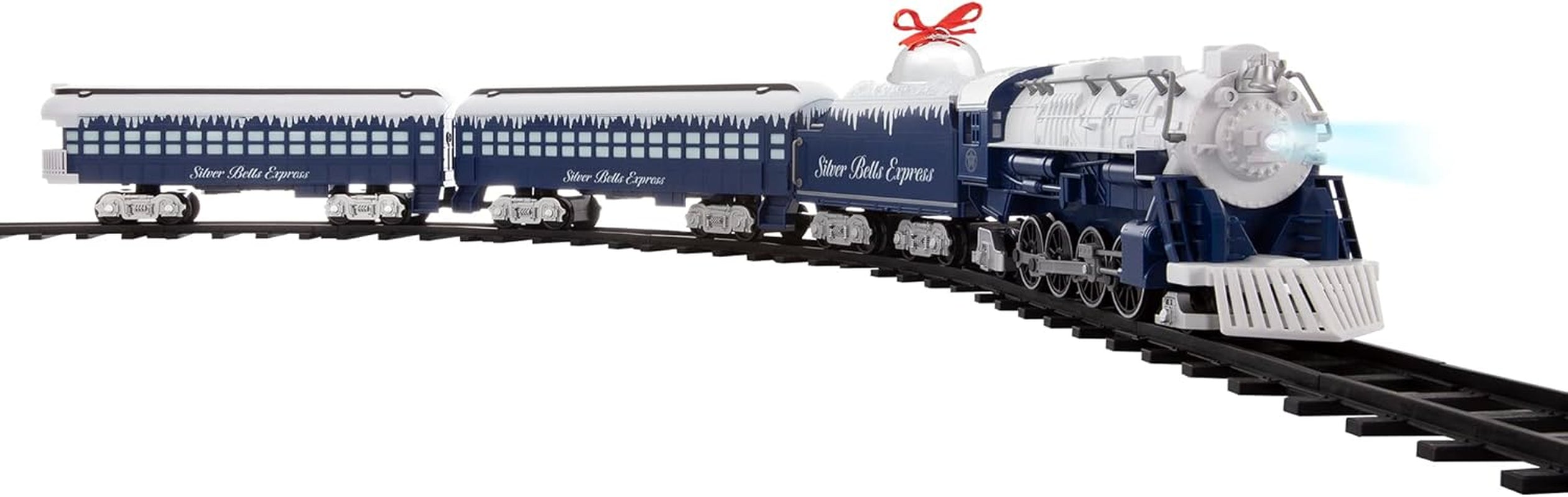 Lionel Silver Bells Express Battery-Operated Toy Train Set with Locomotive, Cars, Track, Remote Control, Authentic Sounds, and Lights for Children Ages 4 and Up
