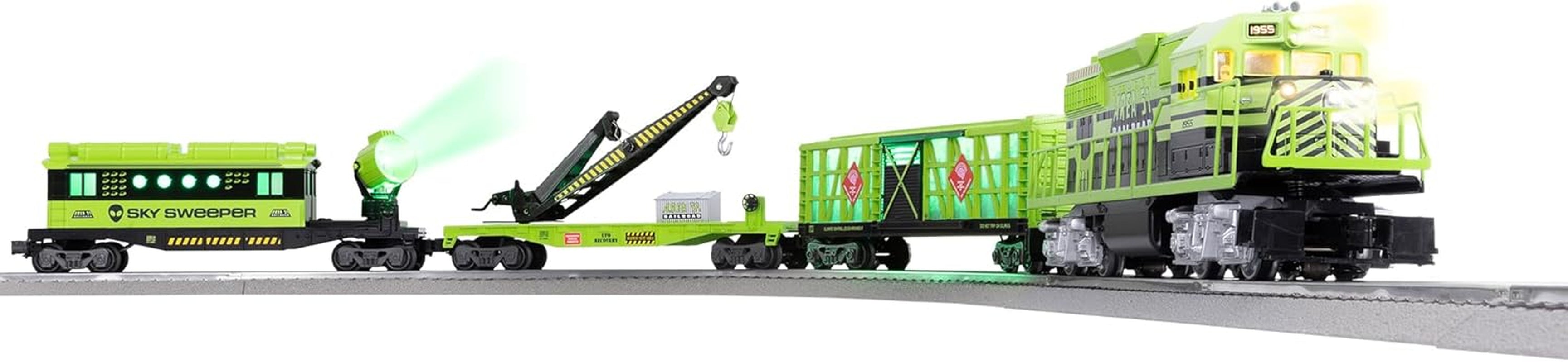 Lionel Area 51 UFO Recovery Bluetooth Lionchief Electric O Gauge Freight Train Set with Remote Control