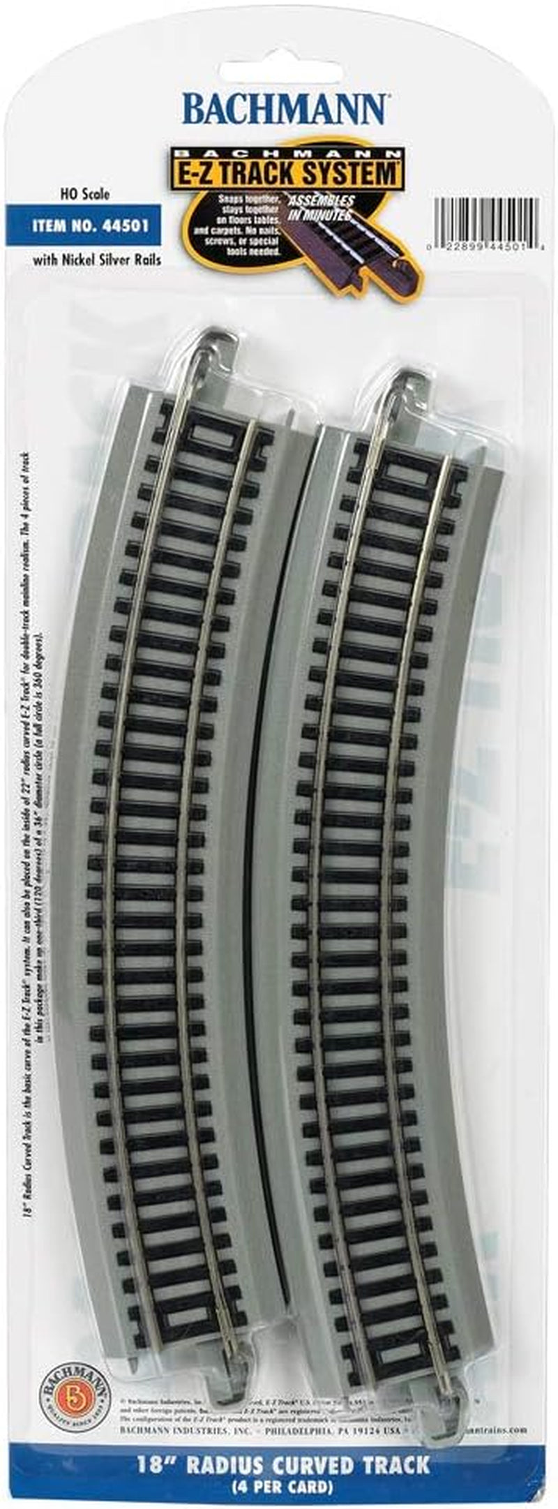 Bachmann Trains E-Z Track 18-Inch Radius Curved Track Set (4 Pieces) - Nickel Silver Rail with Gray Roadbed - HO Scale