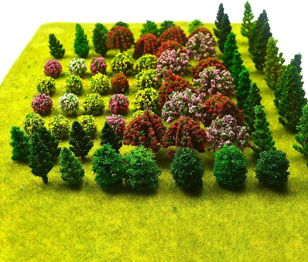 70-Piece Assorted Miniature Artificial Trees for Model Train Scenery and Diorama Supplies