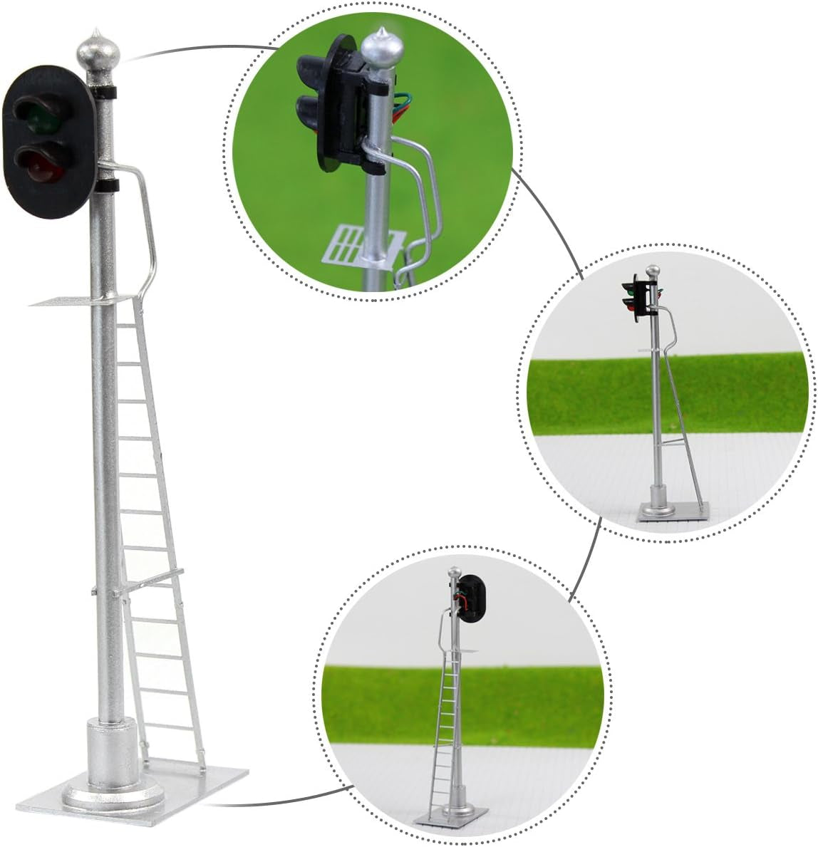 JTD433GR 2-Pack Model Railroad Train Signals - 2-Lights Block Signal 1:43 O Scale 12V Green-Red Traffic Lights for Train Layout