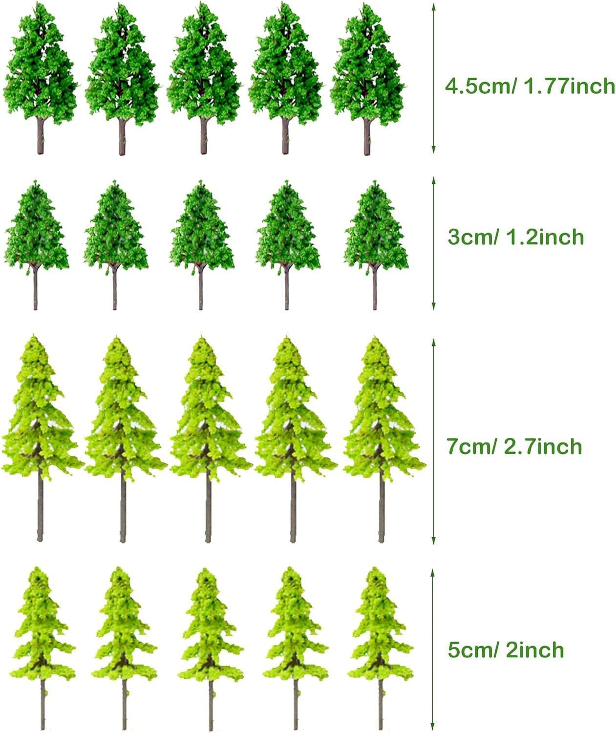 Cayway 44-Piece Assorted Model Trees - Enhance Your Model Train Landscapes with Vibrant Details (1.3-3.2 Inches)