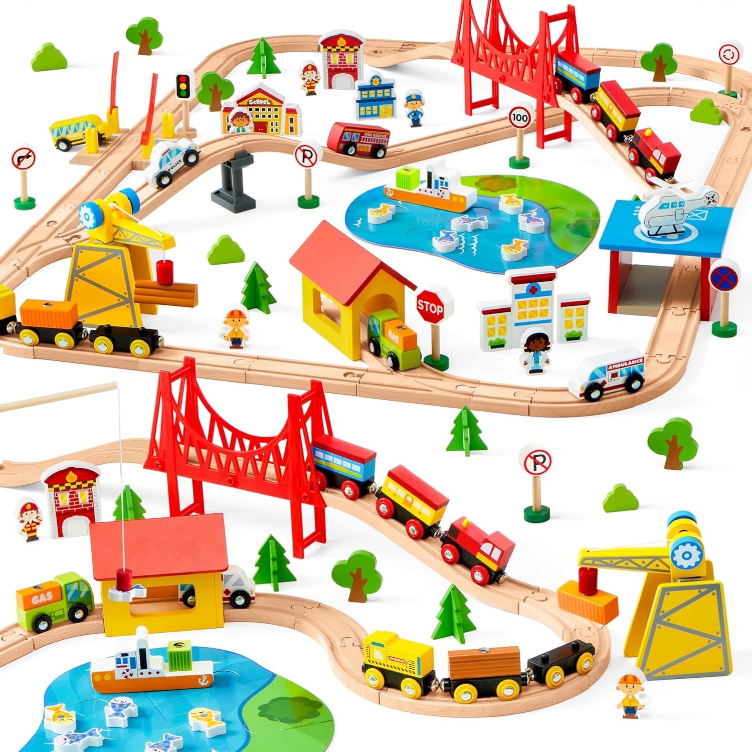 Explore Endless Adventures with the 110-Piece Magnetic Wooden Train Set - City Scene Railway for Kids Ages 3-8, Perfect Gift for Birthdays and Christmas!