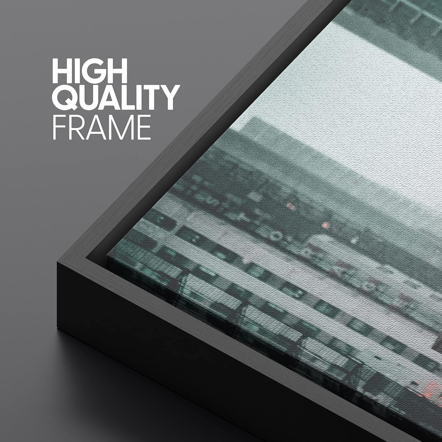 Framed Canvas Print Wall Art Trains between Skyscrapers Places Cityscape Photography Modern Art Bohemian Scenic Colorful Multicolor Ultra for Living Room, Bedroom, Office - 16"X24" BLACK