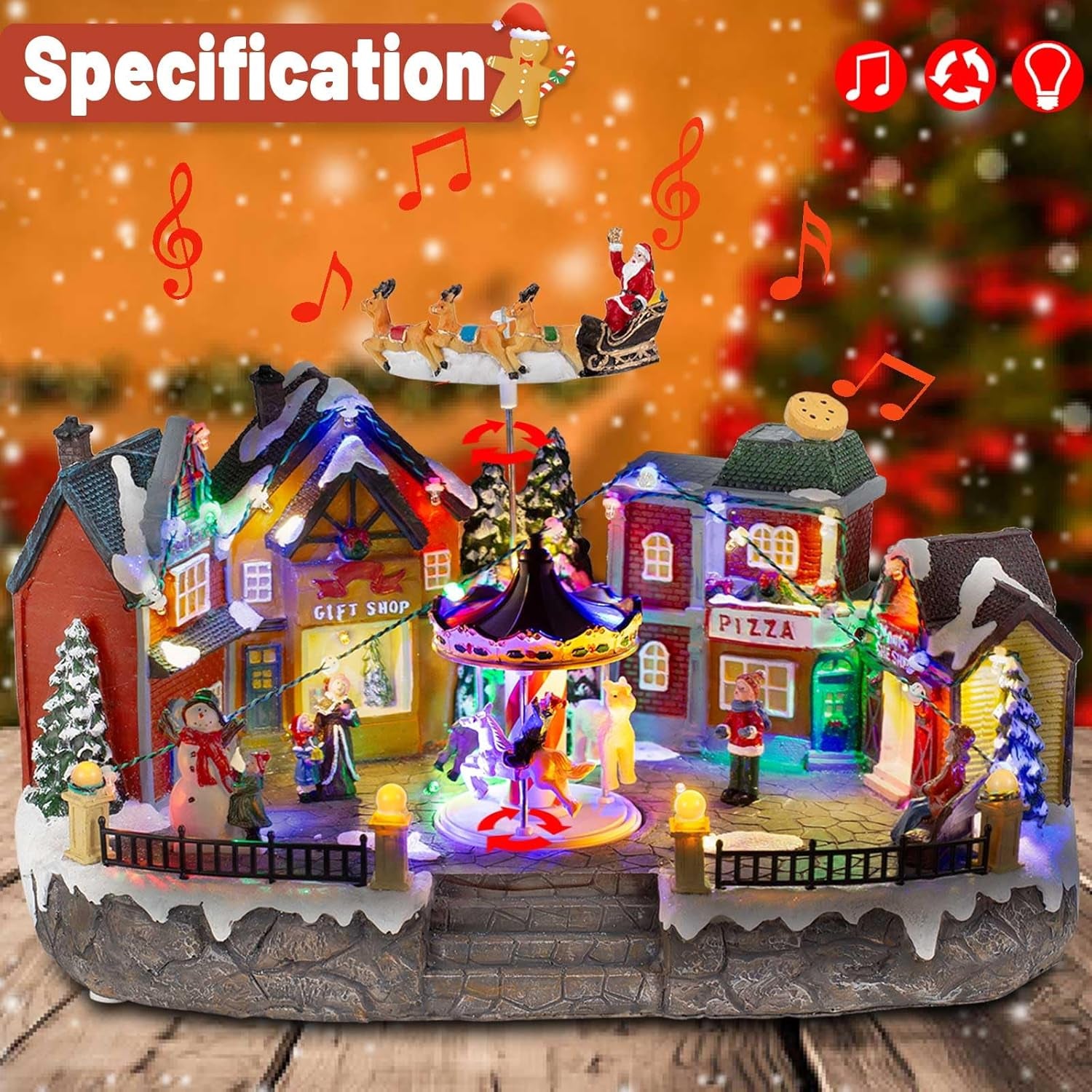 Animated Village Display with Santa Sleigh & LED Lights