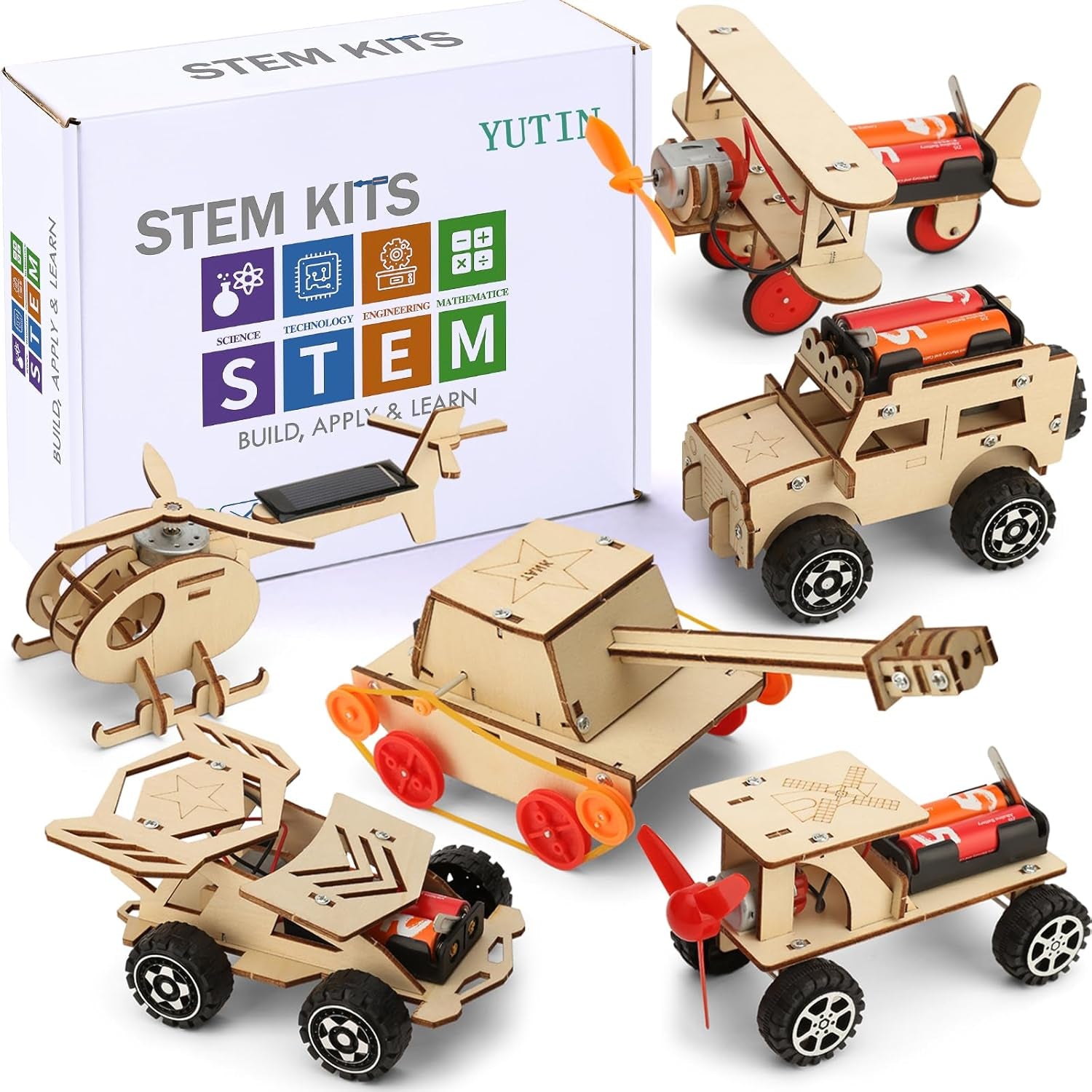 STEM Building Kits for Children Ages 5-12: 6 Wooden Craft Projects and 3D Puzzles for Educational Play and Birthday Gifts