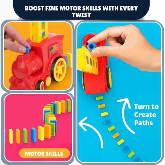 Automatic Domino Train Set for Kids - Montessori STEM Toy with 300, 220, and 160 Colorful Domino Blocks