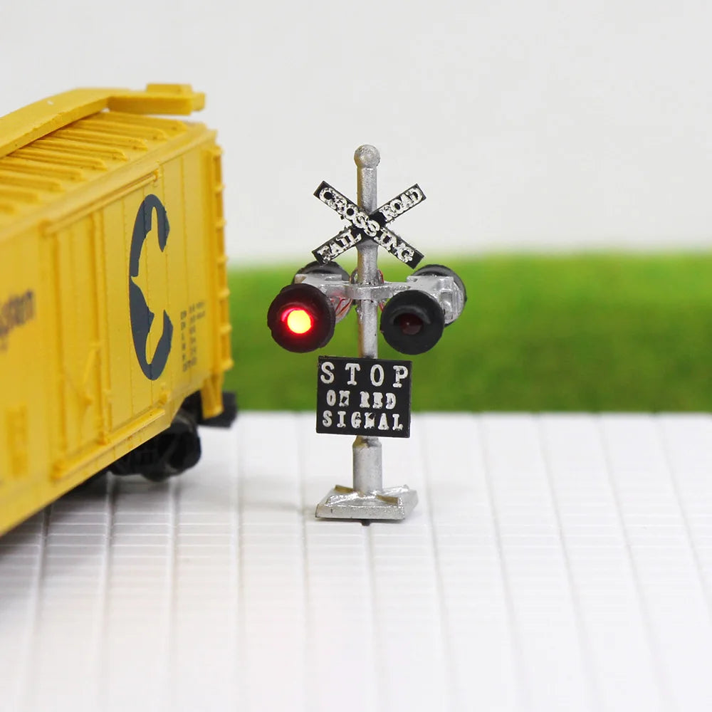Enhance Your Model Railroad with 2Pcs N Scale LED Crossing Signals - Stop on Red Traffic Block Signal (1:160 Scale)