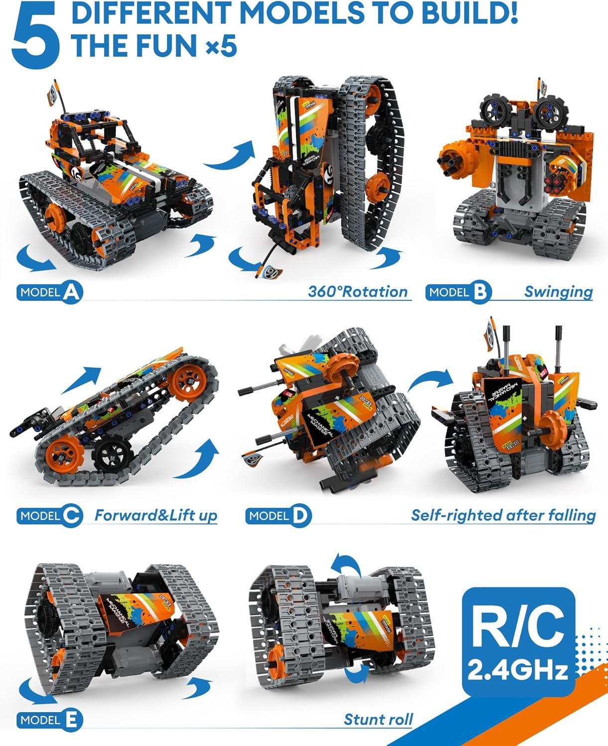 5-in-1 STEM Remote Control Building Kit - 392-Piece Erector Set for Ages 8-12, Educational DIY Projects for Building Tanks, Robots, and Vehicles - Ideal Gift for Boys and Girls Ages 6-11