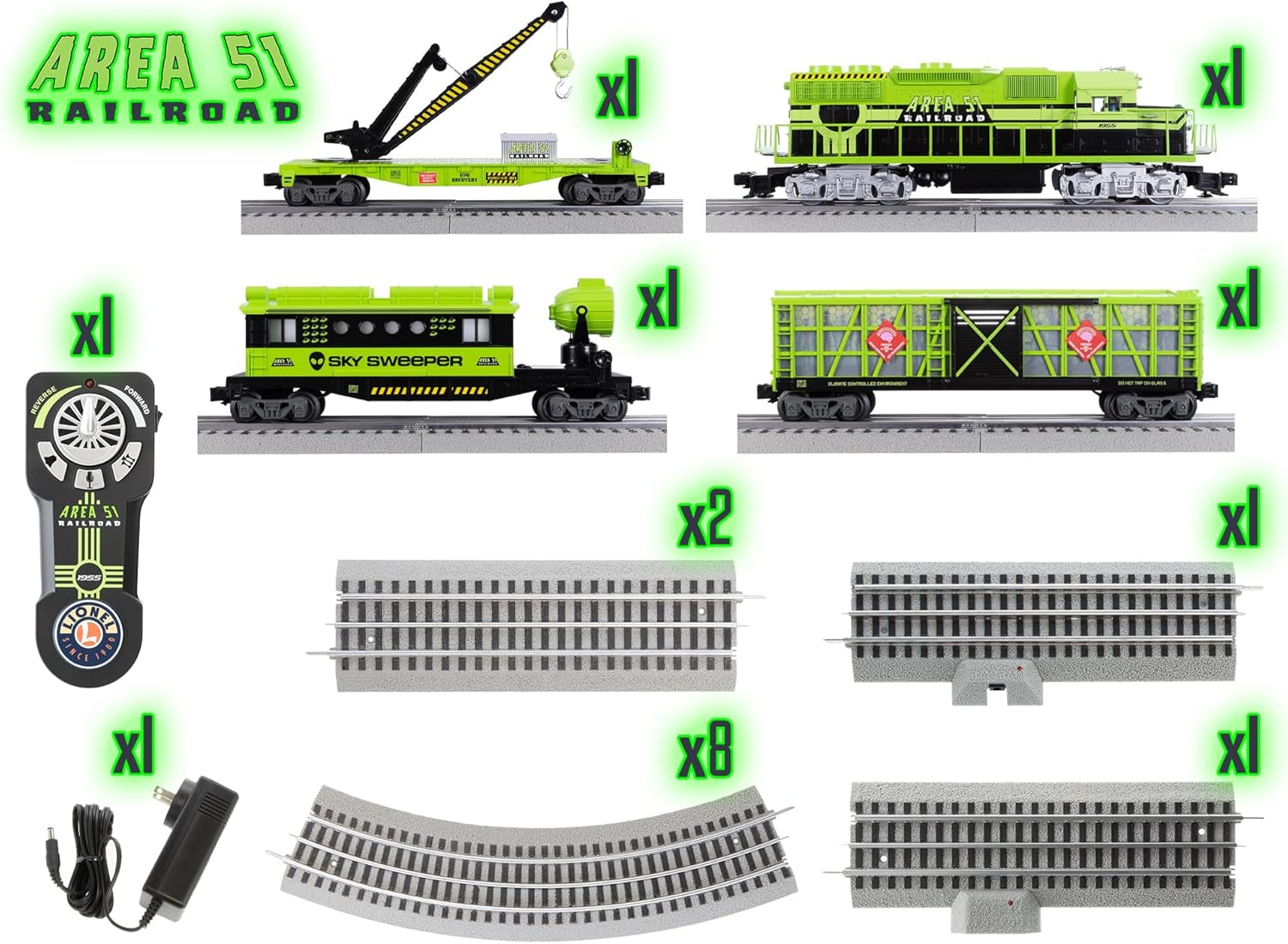 Lionel Area 51 UFO Recovery Bluetooth Lionchief Electric O Gauge Freight Train Set with Remote Control