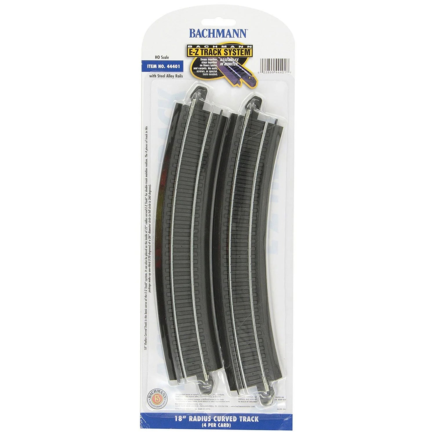 HO Scale 18" Radius Curve Track- 4 Pack