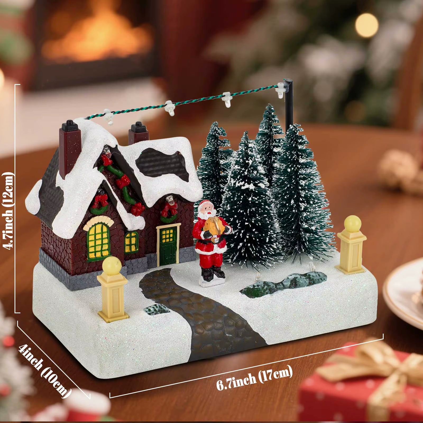 Illuminated Christmas Village Scene Collectible with Santa Claus and Trees - Festive Snowy Town Decor for Home, Office, and Fireplace