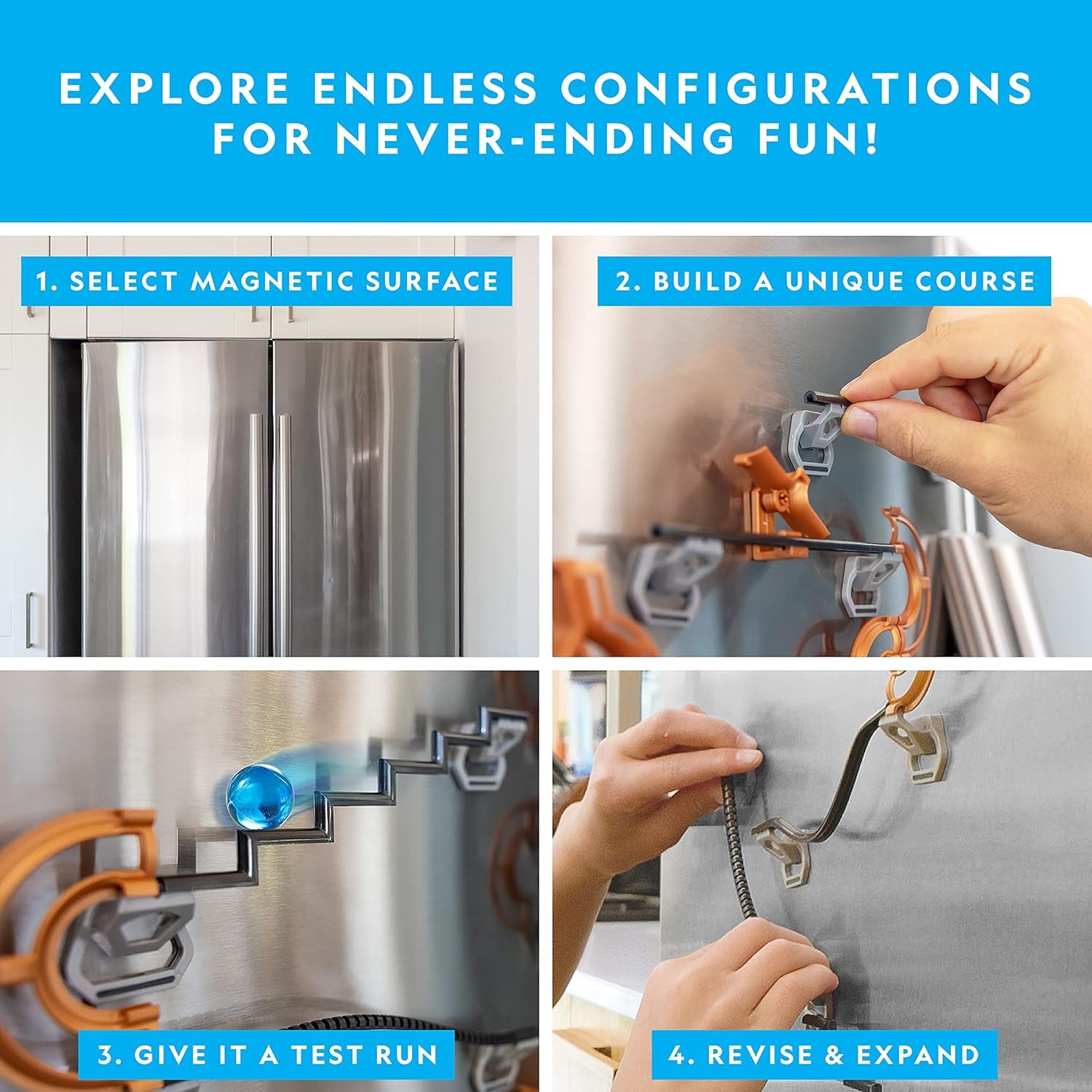 National Geographic 75-Piece Magnetic Marble Run STEM Building Set for Kids and Adults with Magnetic Track, Trick Pieces, and Marbles for Creating a Marble Maze and STEM Projects