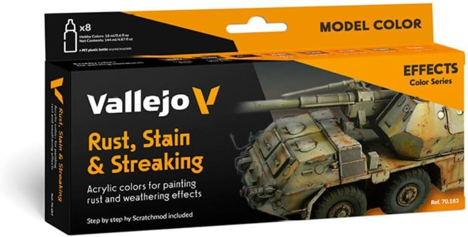 Vallejo Model Color Effects Rust, Stains & Streaking Acrylic Paint Set | Includes 8 Bottles of 18 ml (0.60 Fl. Oz.) Each