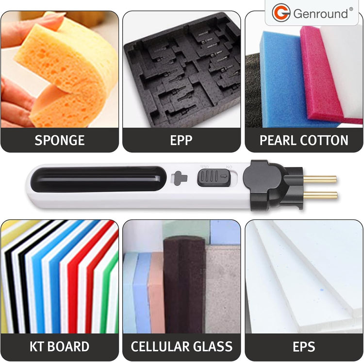 Genround 6-in-1 cordless foam cutter for crafting and foam carving, with multiple blades for detailed DIY projects.