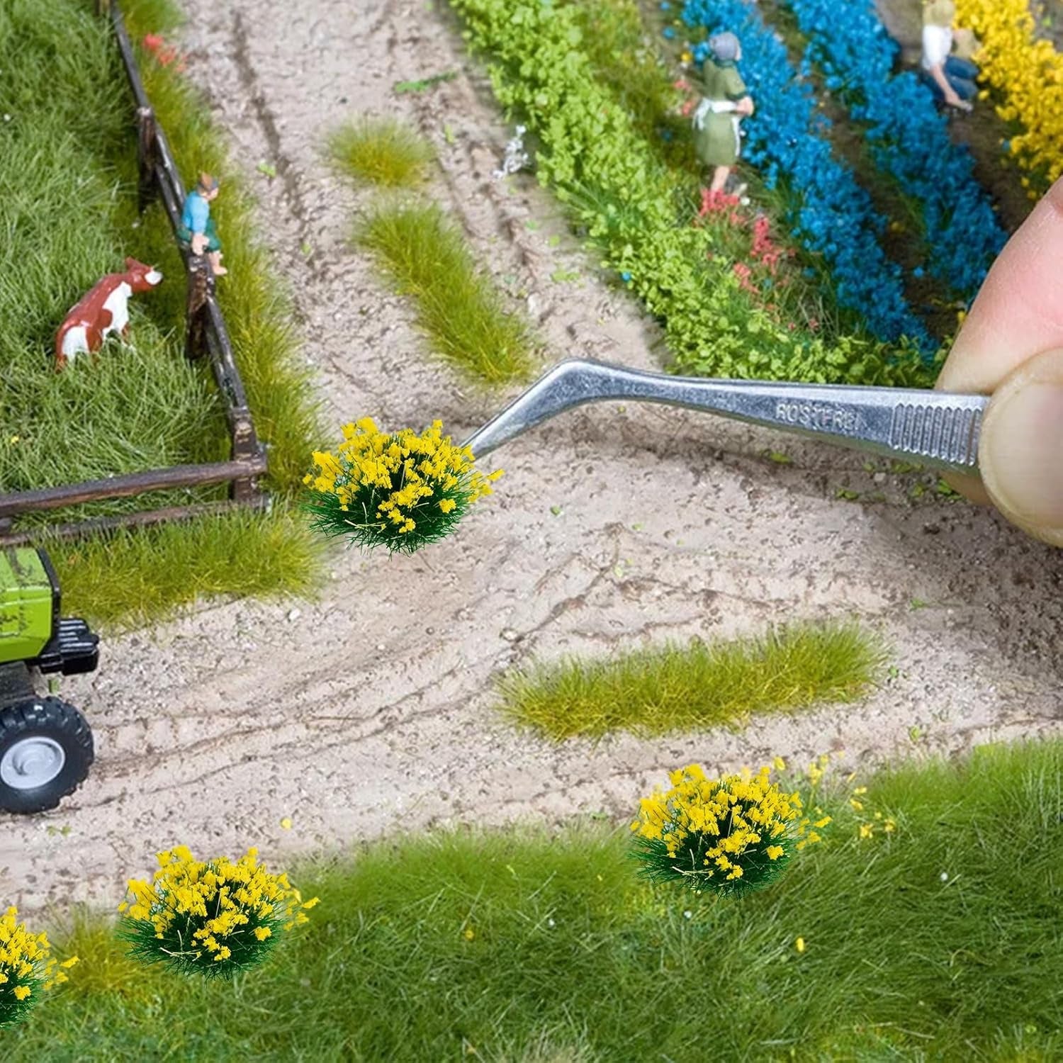 Warmtree 126-Piece Static Grass Bushy Tufts and Lowland Shrubs Terrain Model Kit for Train Landscape, Railroad Scenery, Military Layouts, and Miniature Dioramas