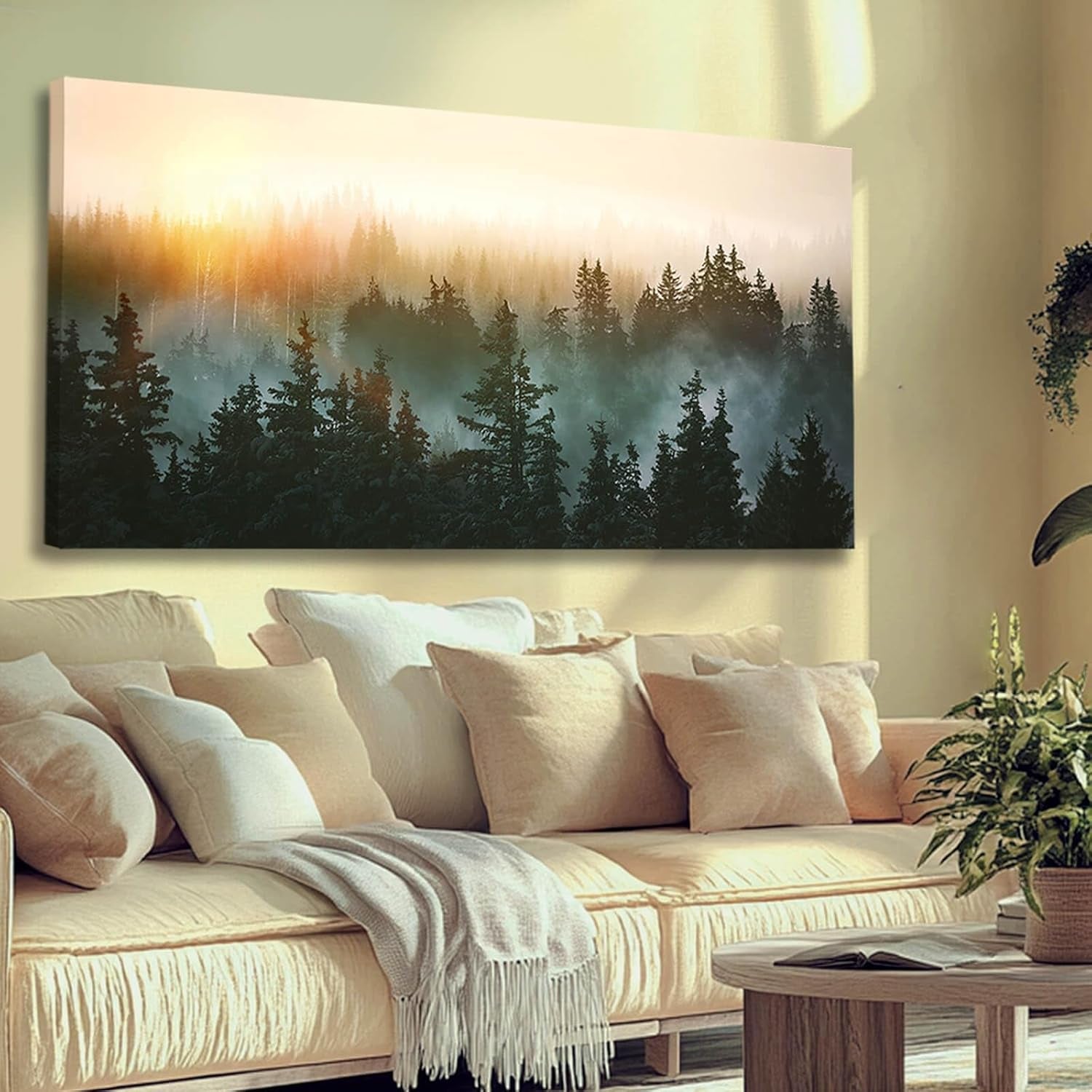 SDYA Canvas Wall Art Sunrise Forest Nature Painting Wall Decor for Bedroom Living Room Office Home Decor Wall Art 48X24 Inches