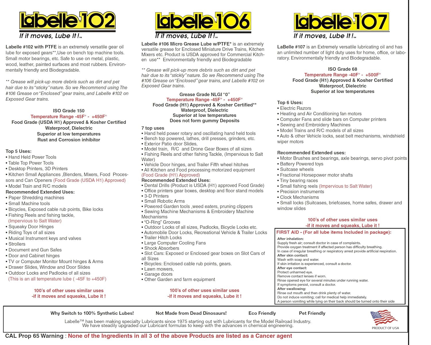 Labelle Lubricants 3-Pack for DCC HO, O Gauge Model Trains, Slot Cars (HO Scale and Larger), RC Vehicles, and Motors up to 2 Inches in Length - Labelle 1001