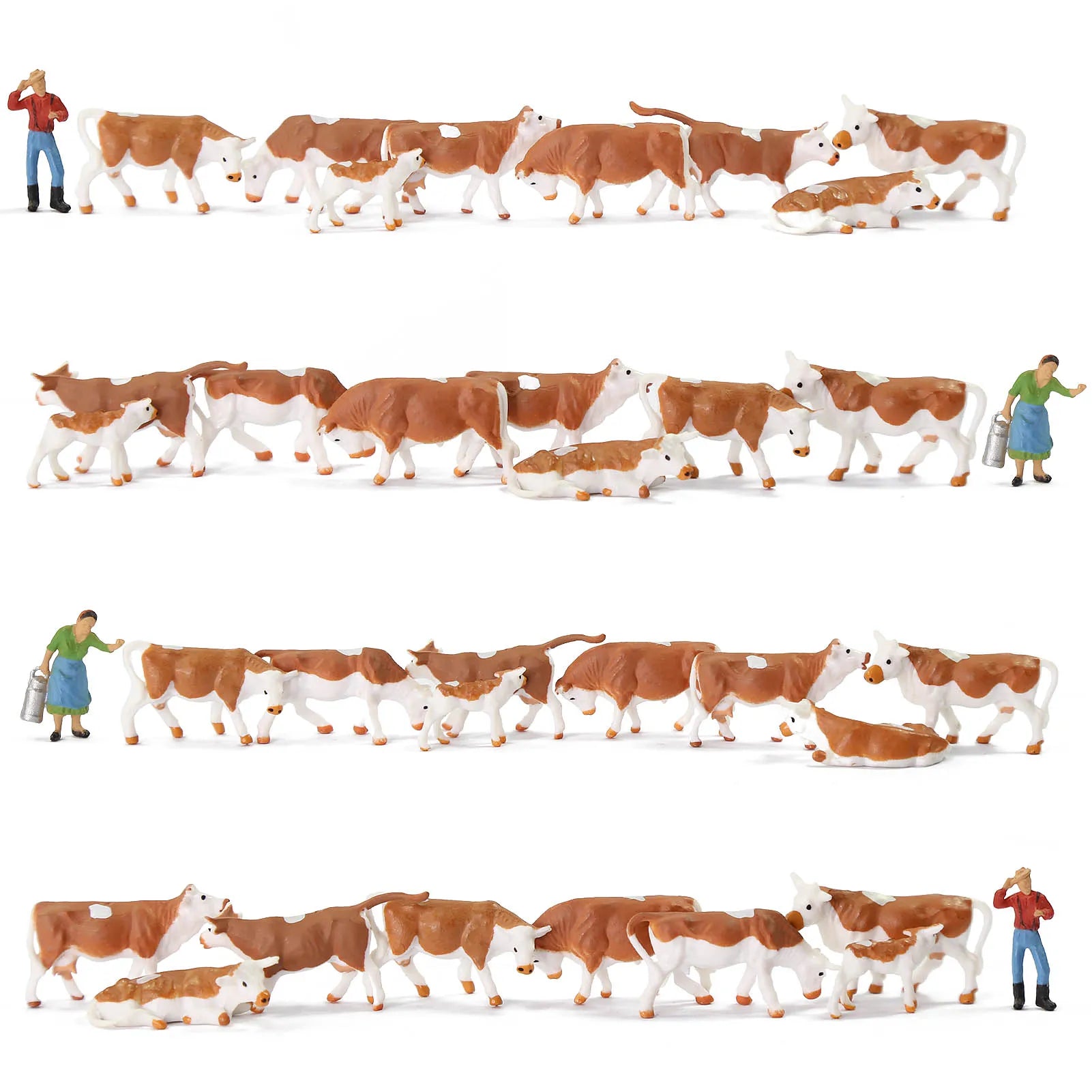Evemodel 36Pcs Model Trains HO Scale 1:87 Model Horses Cows Farm Animals with Model Figures