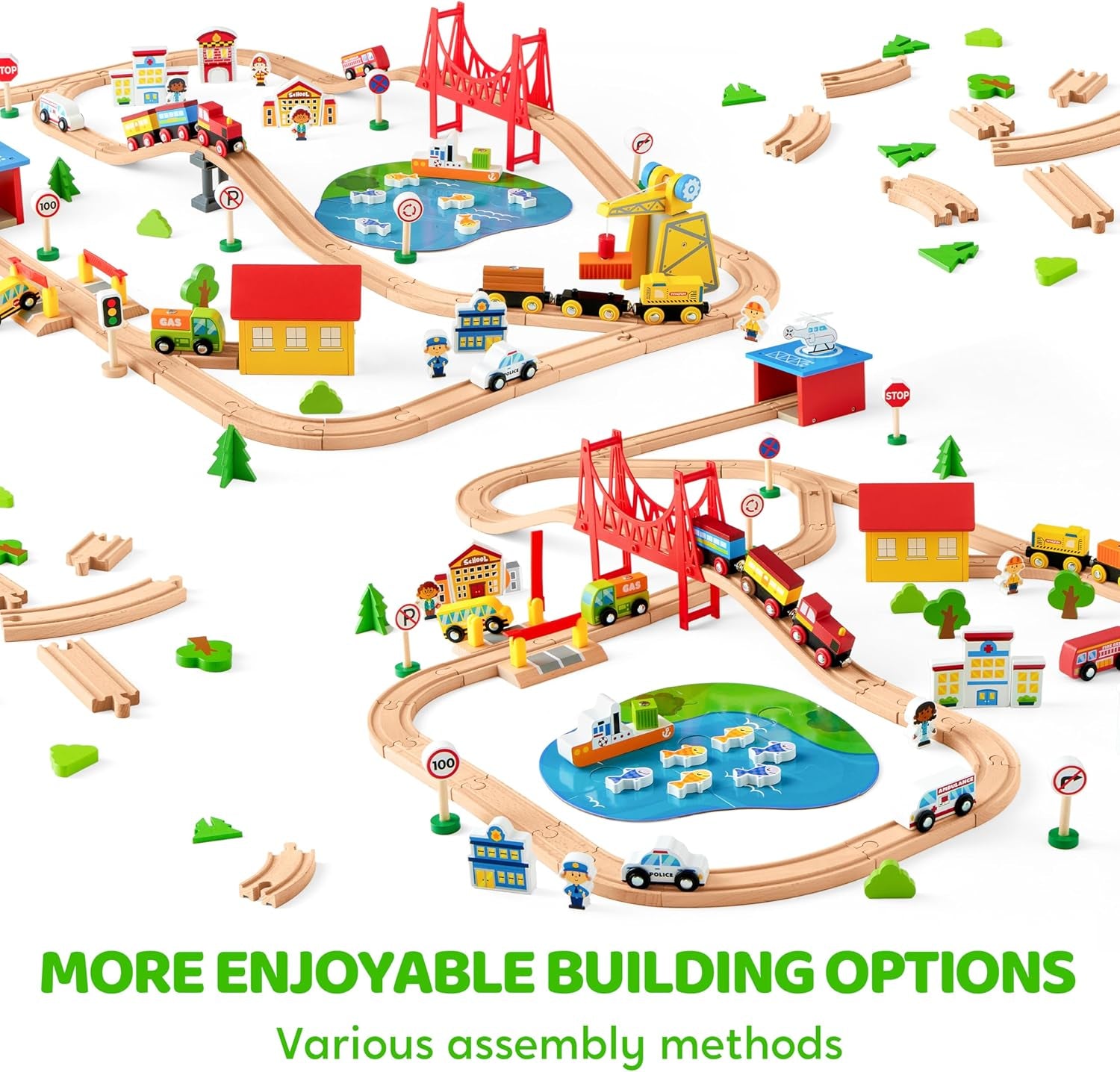 Explore Endless Adventures with the 110-Piece Magnetic Wooden Train Set - City Scene Railway for Kids Ages 3-8, Perfect Gift for Birthdays and Christmas!