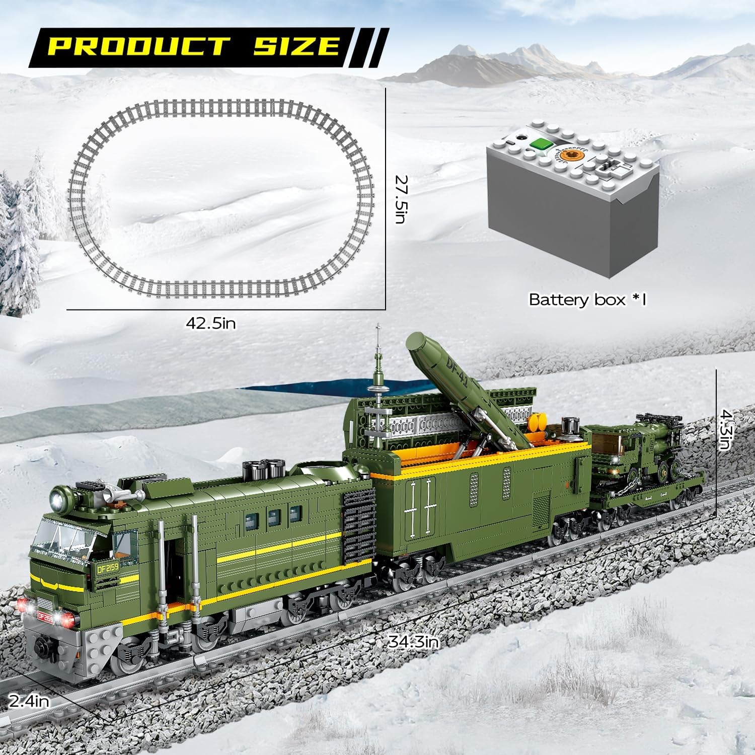 Military Train Building Kit - 1174 Pieces Compatible with Lego, Featuring Lights, Missiles, Trucks, and Train Tracks - Ideal Gift for Military Enthusiasts, Teens, and Adults