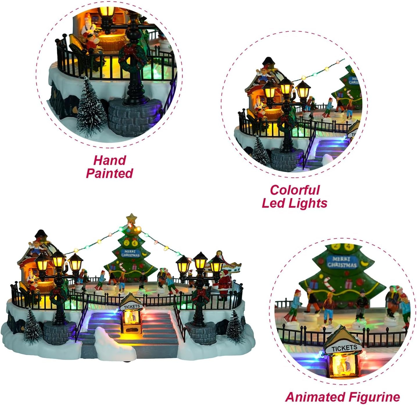 Skating Christmas Village - Animated Musical Winter Snow Village with 7 Moving Skaters - Indoor Decorations for Home Tabletop Gift