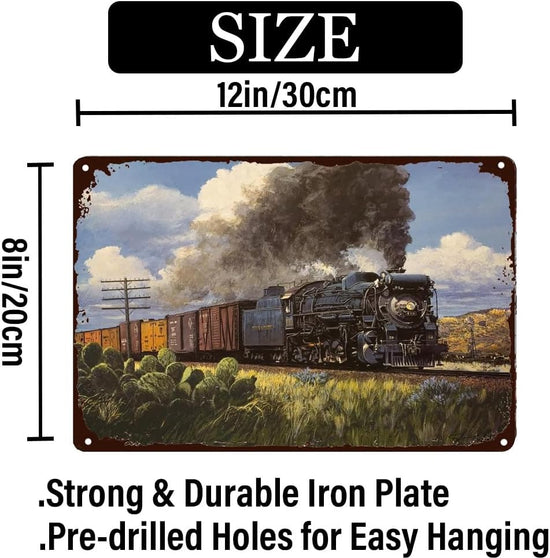Vintage Steam Train Metal Wall Sign - Retro Iron Plaque for Home, Garden, Bars, Cafes, Offices, and Pubs - 12x8 Inch Decorative Art Piece