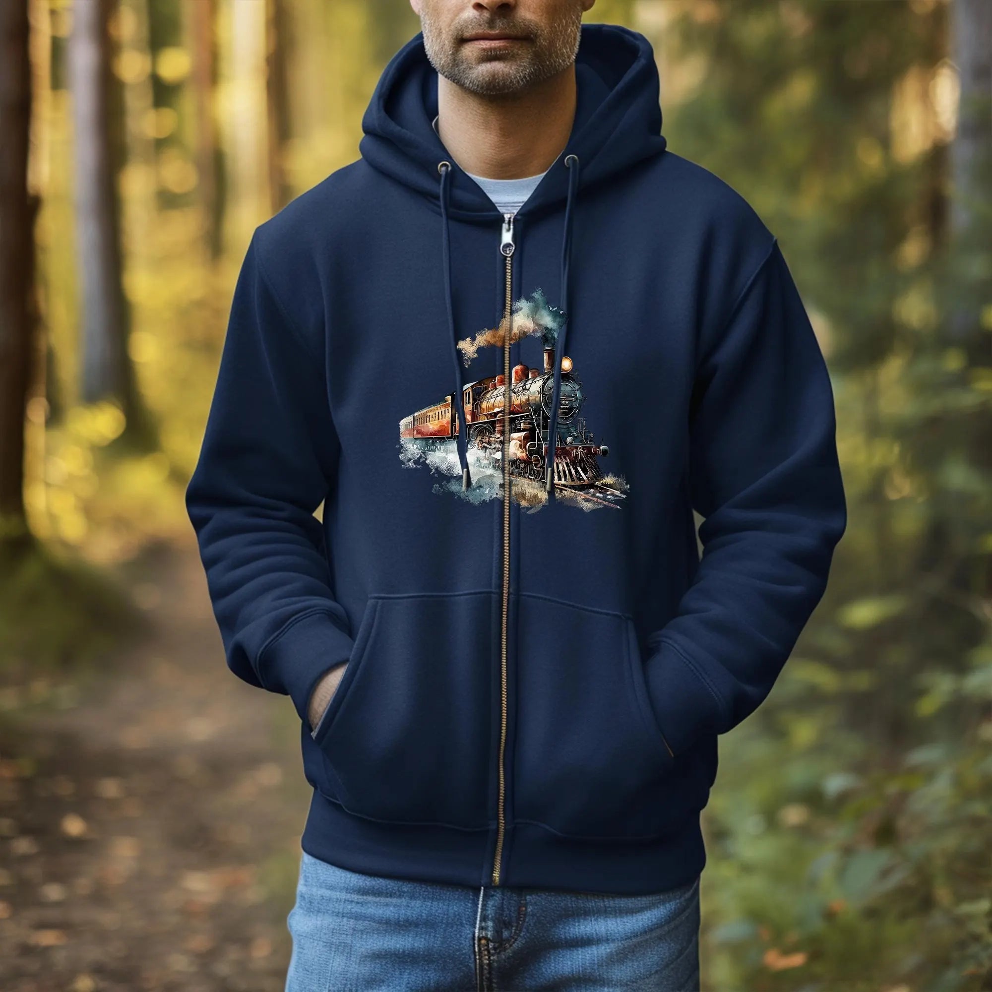 Vintage Steam Train Hoodie - Unisex Watercolor Sweatshirt