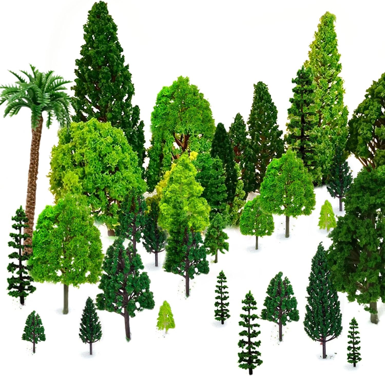 Mixed Model Trees Set, 29 Pieces, 1.5-6 Inches (4-16 Cm), HO Scale Bushes for Dioramas and Model Train Scenery, Plastic Trees without Bases