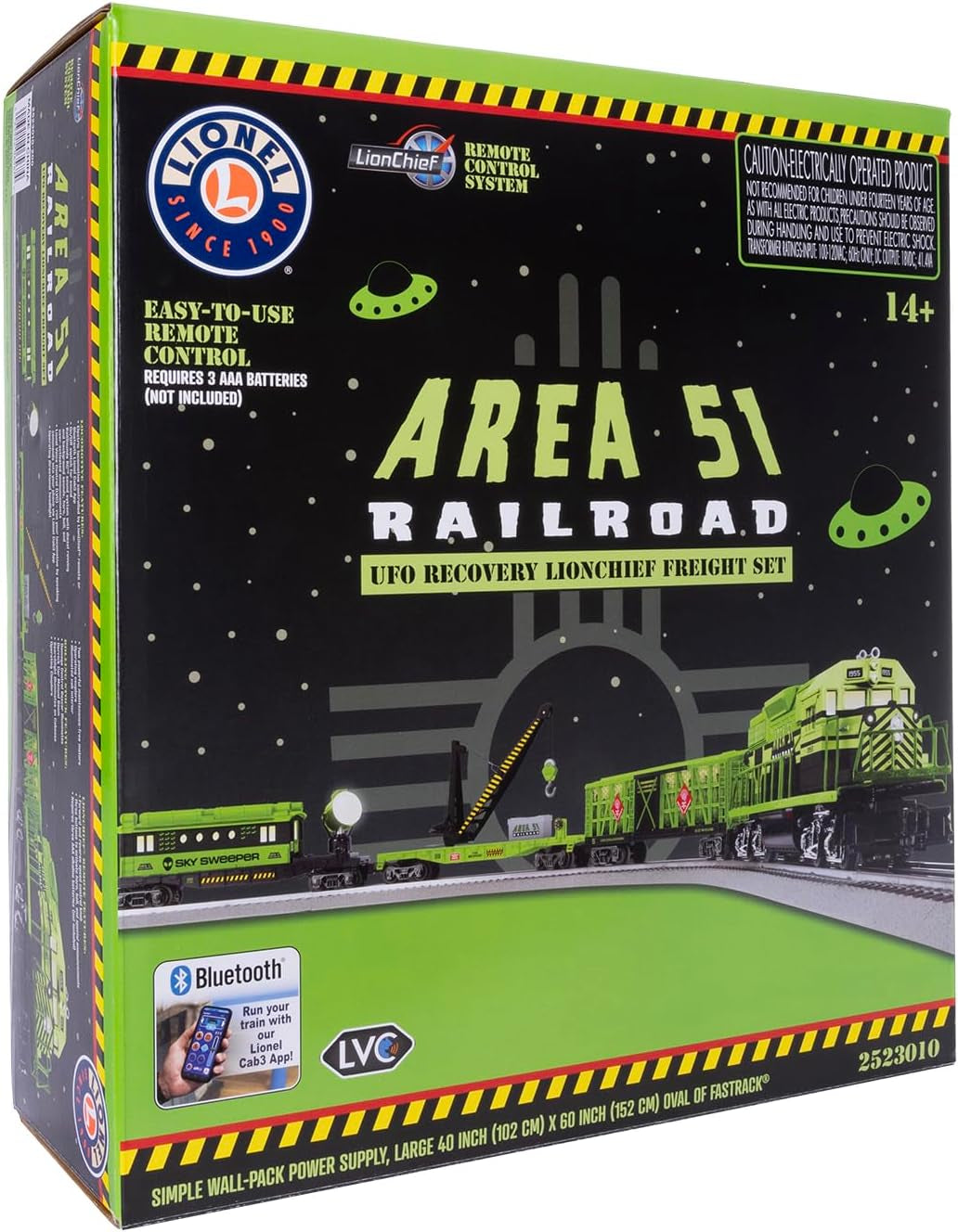 Lionel Area 51 UFO Recovery Bluetooth Lionchief Electric O Gauge Freight Train Set with Remote Control