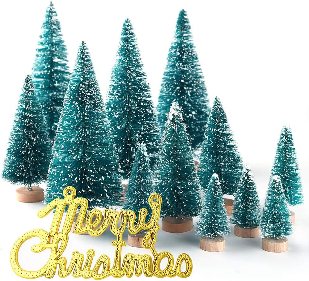 KUUQA 60-Piece Mini Bottle Brush Christmas Trees for Tabletop Decor and Diorama Models - Silver Small Christmas Village Accessories