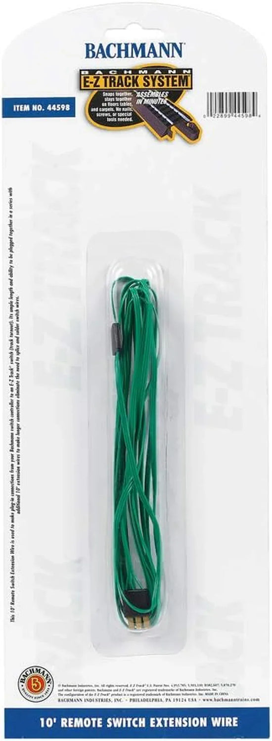 Green Bachmann Trains 10-foot remote switch extension wire for model train track control, shown coiled and ready for installation.
