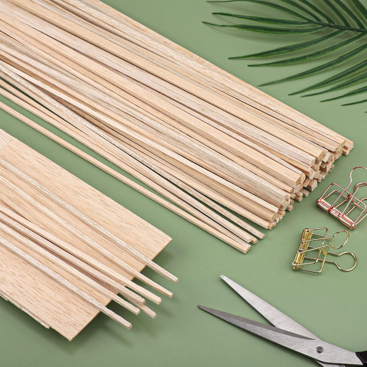 Set of 150 balsa wood sticks and sheets for DIY crafts, modeling, and creative projects by Peony Man.