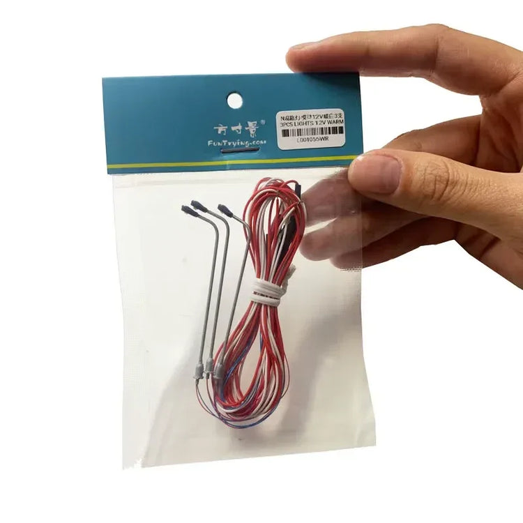 Three 12V HO/N/TT scale LED street lamps in a 3-piece set for model railroads, boulevards, highways, and parking areas.