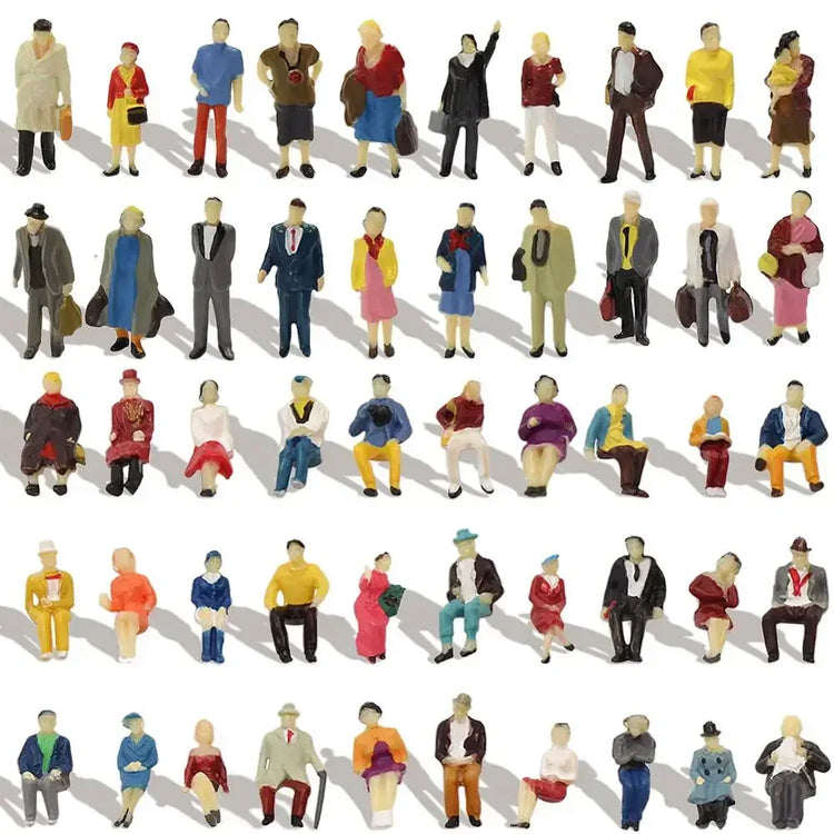 Evemodel HO Scale Painted Passenger Figures - Seated and Standing 1:87 Model Train Accessories (P8715) - BYMRR Train Store