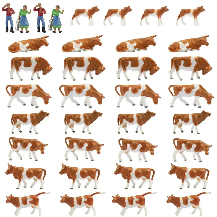 HO scale 1:87 model train farm set with horses, cows, figures, and farm details, perfect for model train layouts.