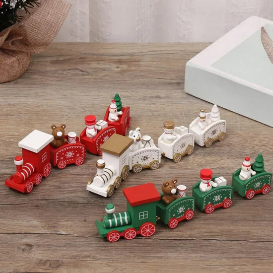 Wooden Christmas Train with Snowman - Mini Decorative Train Ornament for Holiday Celebrations and Children&
